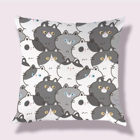 Cartoon Kitty Cats Pattern Zippered Pillowcase for Accent Pillow 17" x 17" - Picture 1 of 10